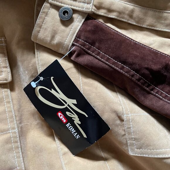 Mens Koman Suede Jacket Button Down Coat Color Blocked Size L New u - Picture 14 of 16